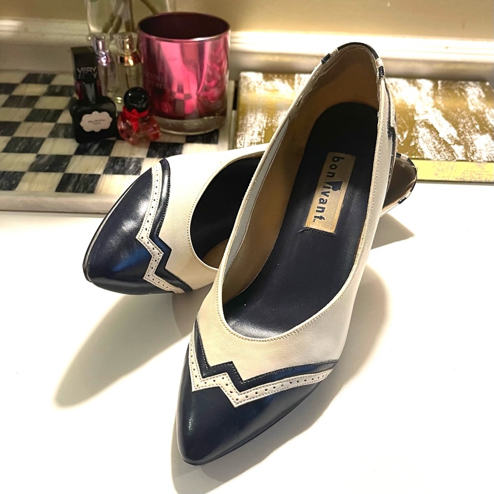 BON VIVANT Navy White Women's Heels Shoes 10M